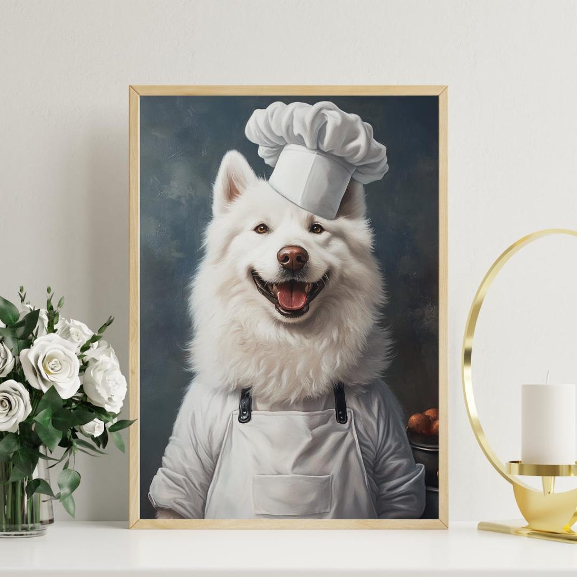 Samoyed Chef Dog Portrait Poster Funny White Dog Kitchen Decor Gift - Image 3