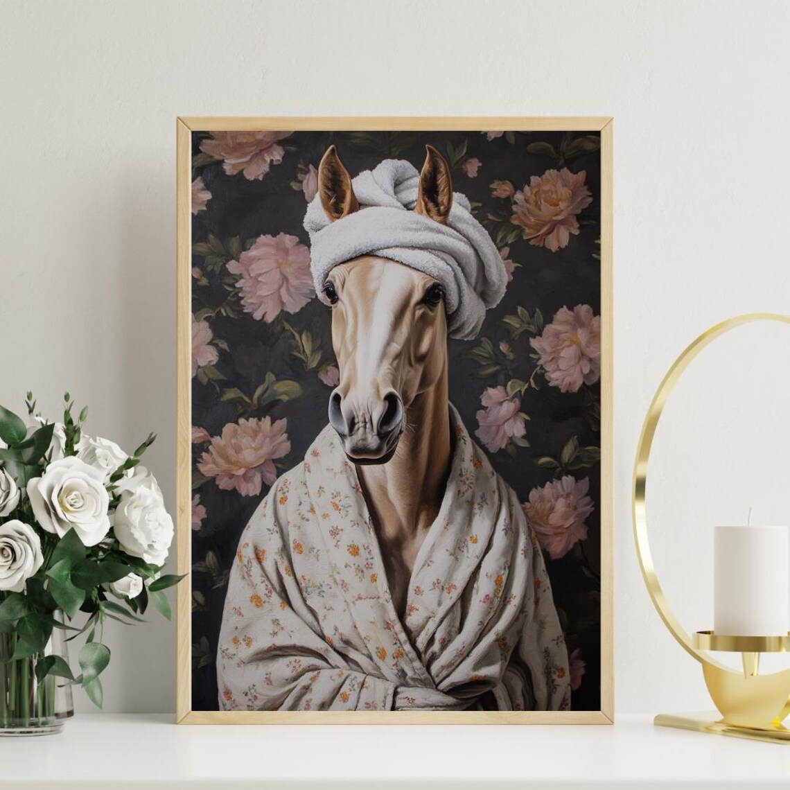 Horse In Bathrobe Poster, Funny Bathroom Animal Print - Image 3