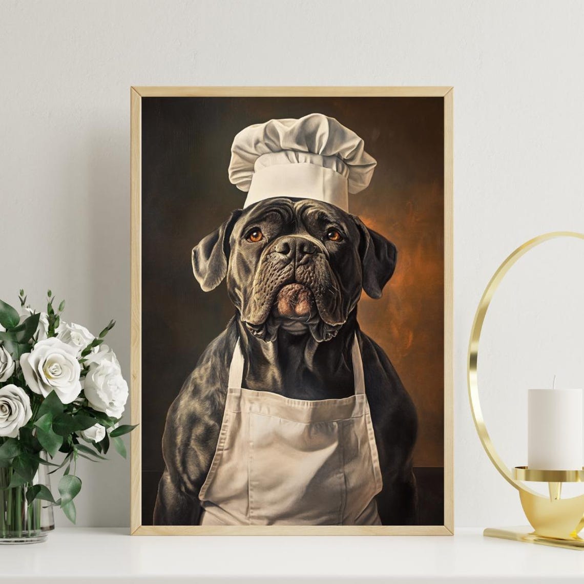 Cane Corso Chef Portrait Dog Wearing Hat and Apron Kitchen Poster - Image 3