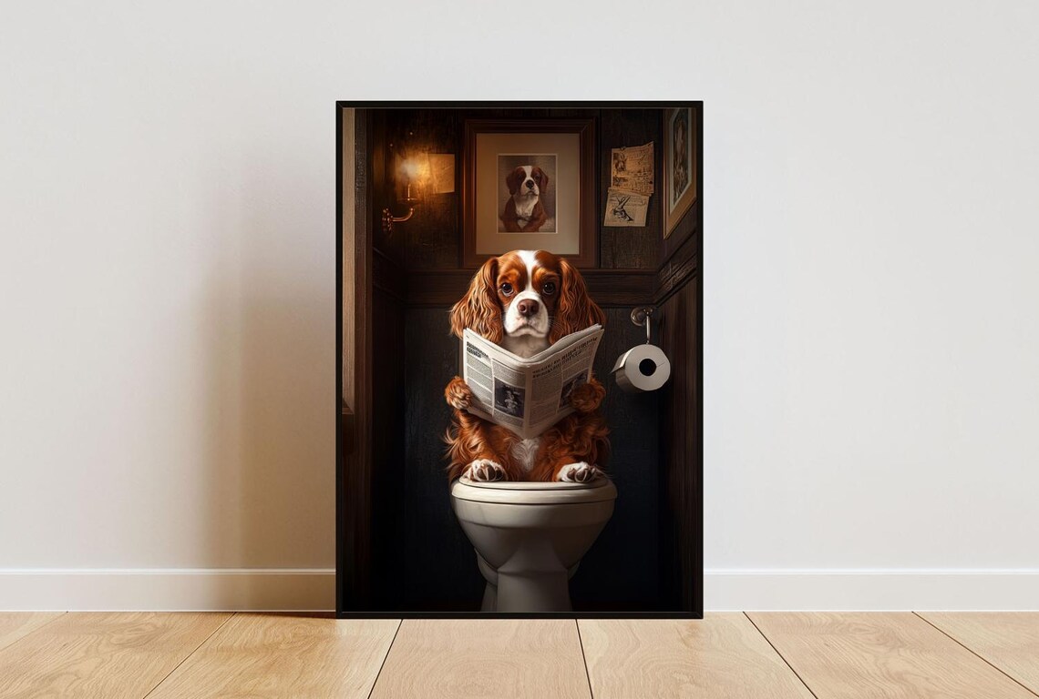 Cavalier King Charles Spaniel Toilet Bathroom Wall Art Print