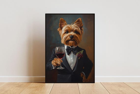 Yorkshire Terrier In Tuxedo Poster Dog Poster Yorkshire Terrier In Suit Print Dog Wall Art Yorkshire Terrier Portrait Funny Yorkie Art
