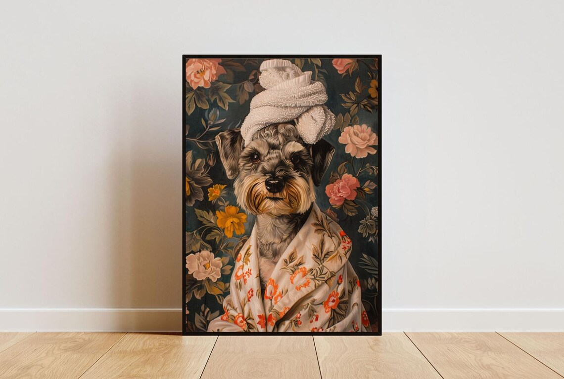 Miniature Schnauzer Bathroom Poster, Pet Portrait Art Print