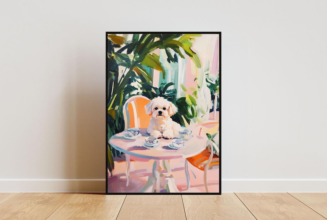 Retro Bichon Frise Poster, Vintage Dog Art Print