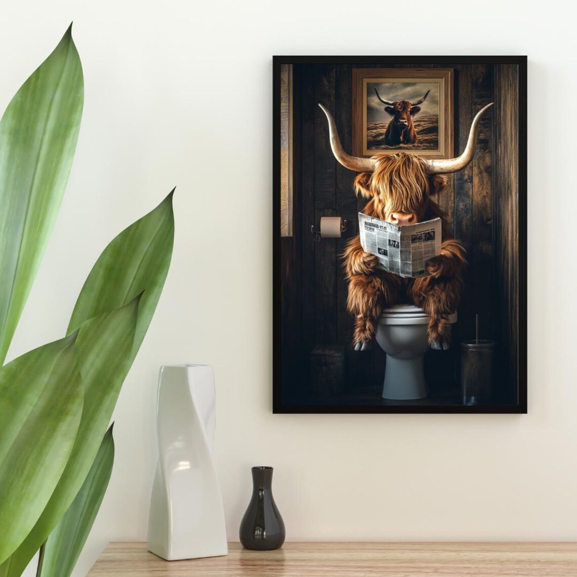 Highland Cow Bathroom Poster, Scottish Cow Portrait - Image 2