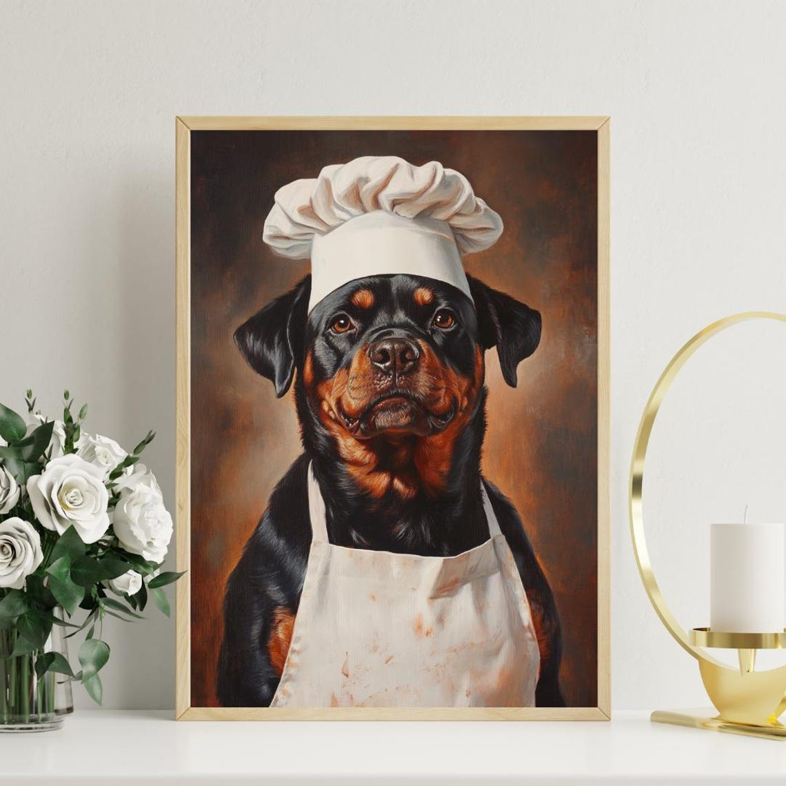 Rottweiler Chef Dog Portrait Bold Painted Kitchen Art Poster - Image 3