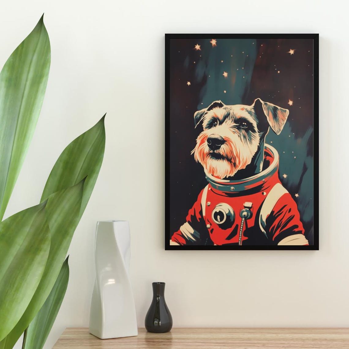 Schnauzer Astronaut Vintage Retro Starry Space Portrait Poster - Image 2