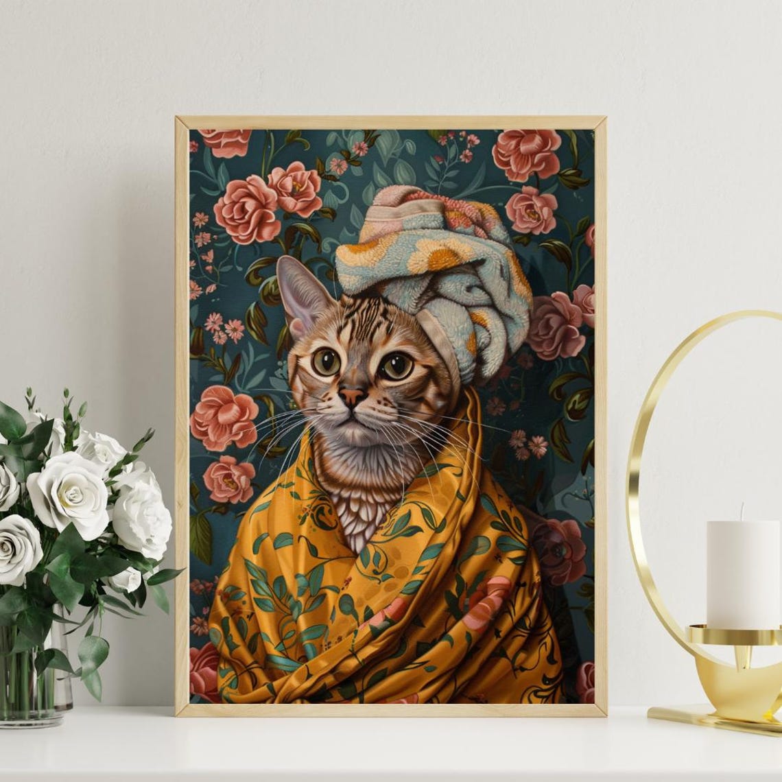 Bengal In Bathrobe Spa Day Portrait Funny Spotted Cat Wall Poster - Image 3