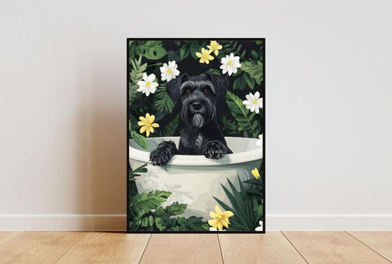 Giant Schnauzer In Bathtub Poster Funny Dog Poster Giant Schnauzer Bathroom Print Giant Schnauzer Bath Poster Dog Bathroom Wall Art