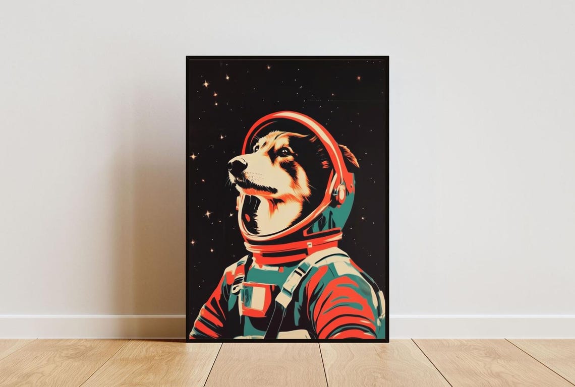 Collie Astronaut Retro Space Dog Pop Art Portrait Poster Gift