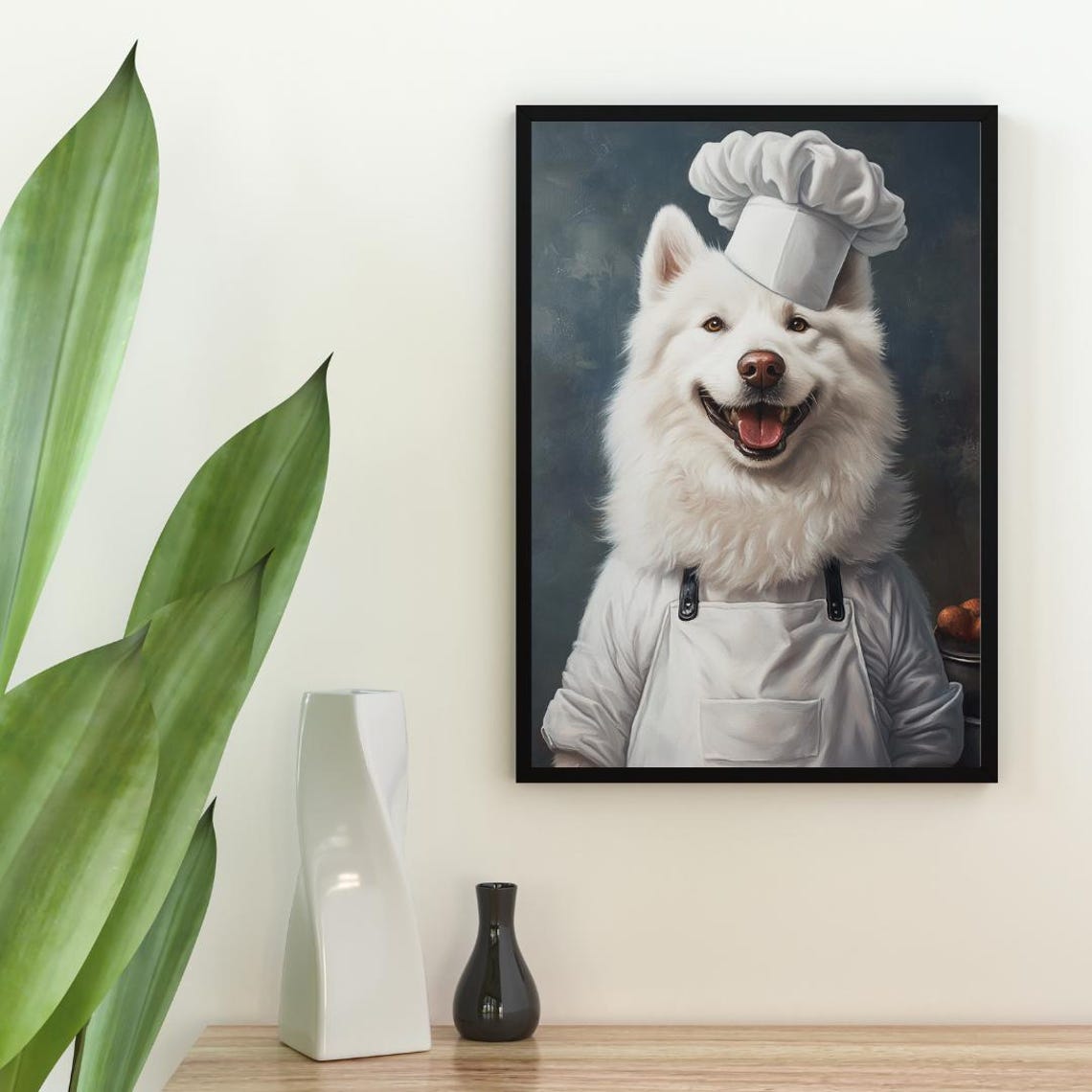 Samoyed Chef Dog Portrait Poster Funny White Dog Kitchen Decor Gift - Image 2