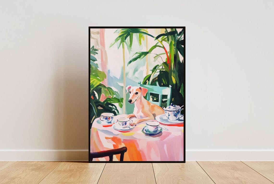 Whippet Cafe Afternoon Tea Elegant Sighthound Funny Dog Poster