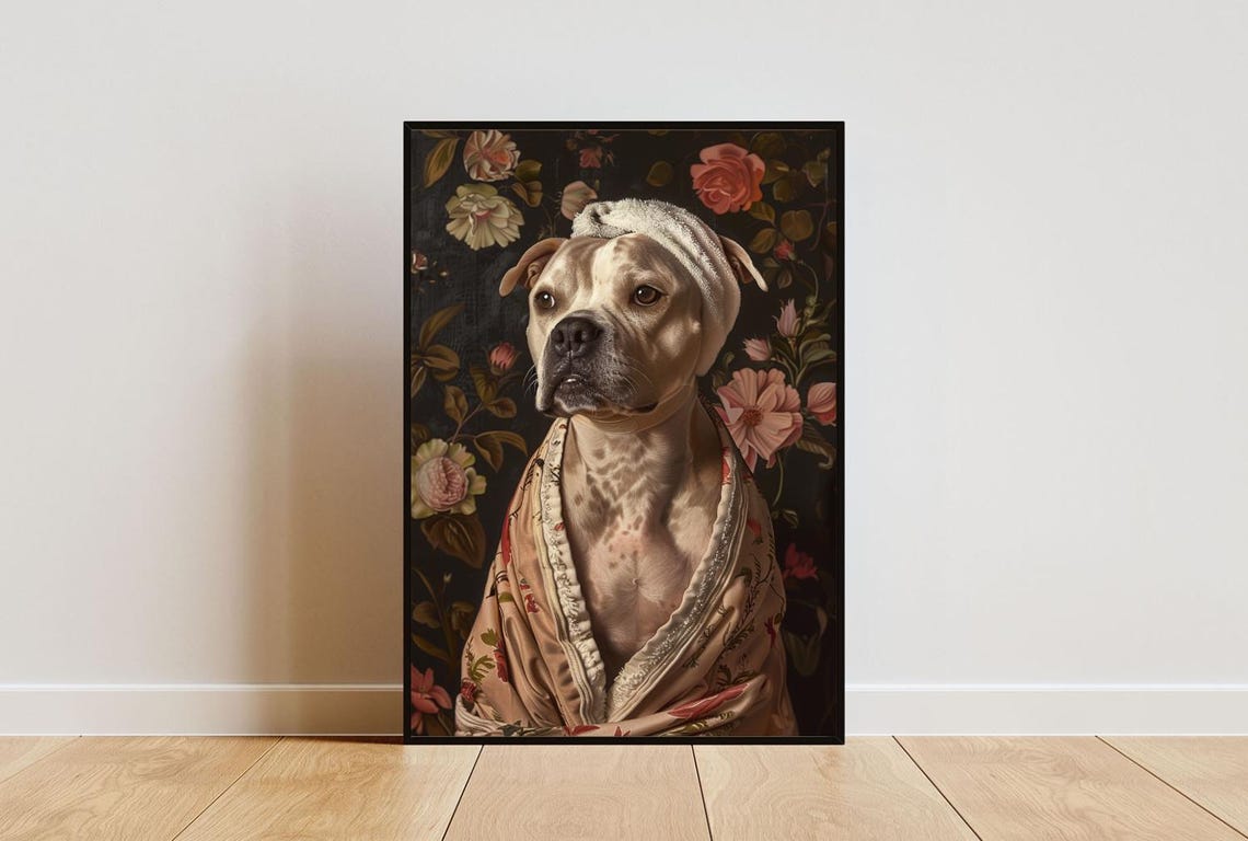 Staffordshire Bull Terrier In Bathrobe Poster Dog Poster Staffordshire Bull Terrier Bathroom Print Staffy Portrait Dog Bathroom Poster