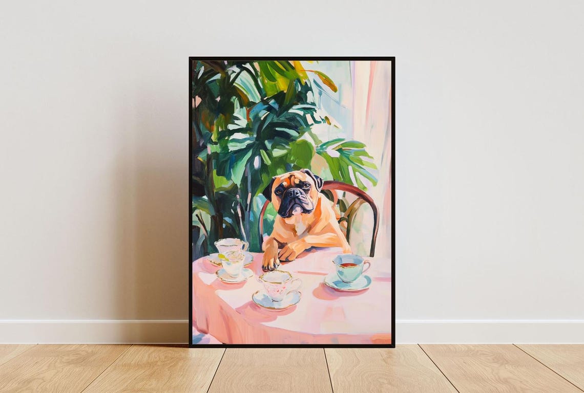 Retro Bullmastiff Poster Bullmastiff Oil Painting Vintage Bullmastiff Poster Dog Dining Room Wall Art Retro Dog Poster Pet Poster