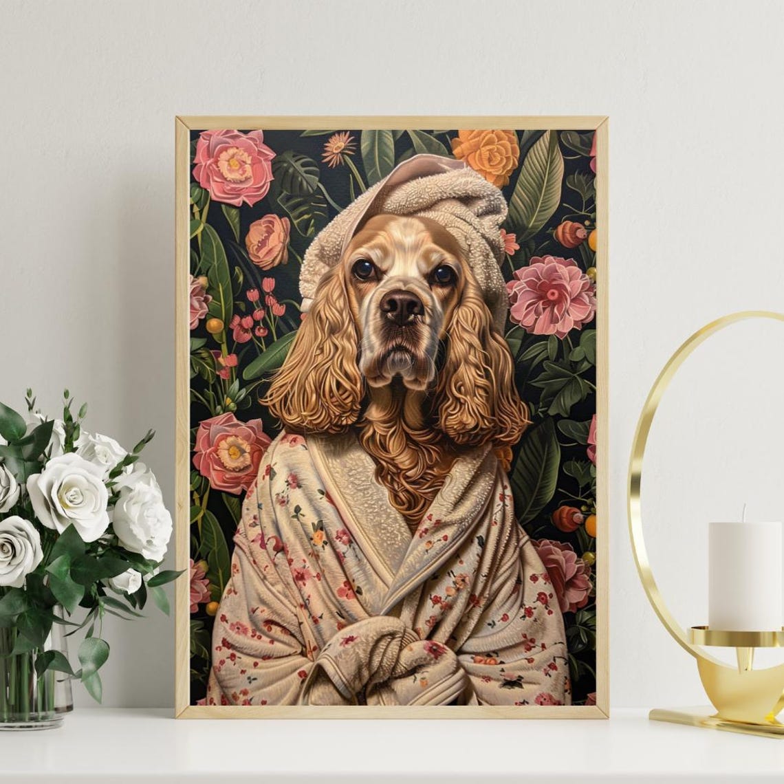 Cocker Spaniel Floral Bathrobe Spa Day Botanical Rose Dog Poster - Image 3