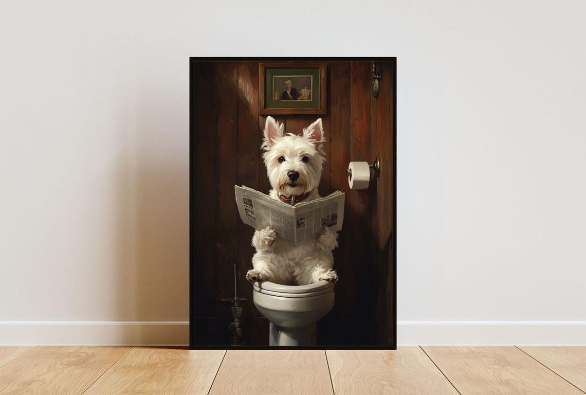 West Highland White Terrier On Toilet Poster Dog Poster Westie Bathroom Print Dog Toilet Wall Art Westie Portrait Dog Bathroom Poster