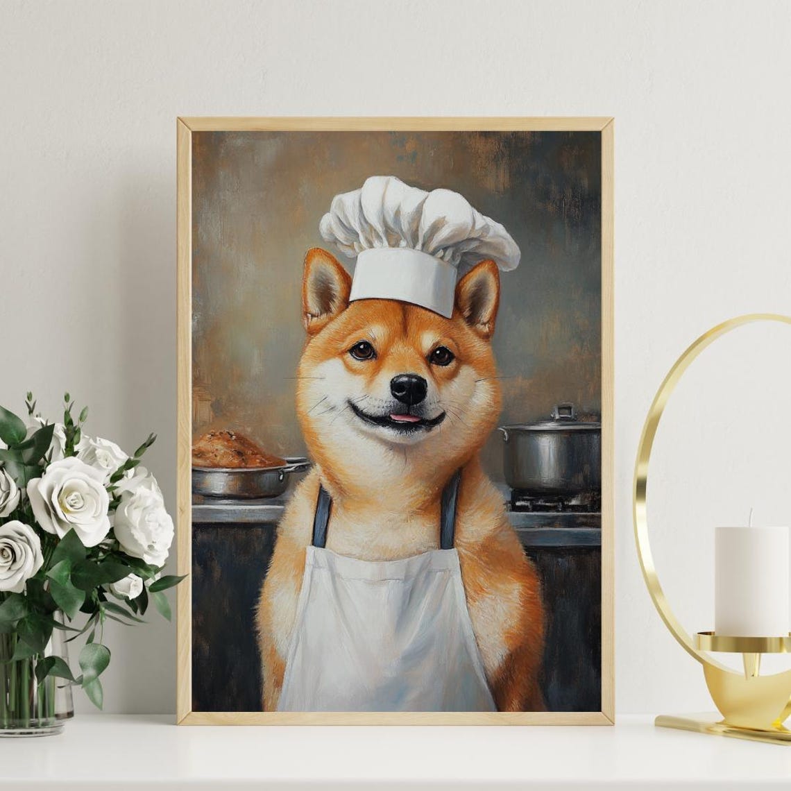Cute Shiba Inu Chef Hat Apron Funny Smiling Dog Kitchen Poster - Image 3