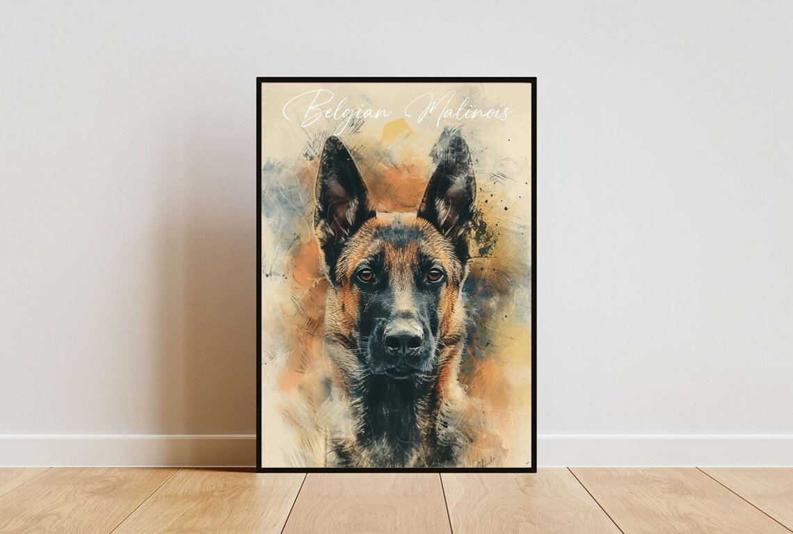 Belgian Malinois Watercolor Portrait Loyal Working Dog Art Poster