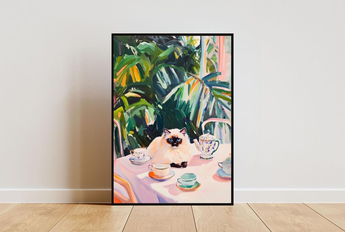Retro Ragdoll Poster, Vintage Cat Dining Room Art