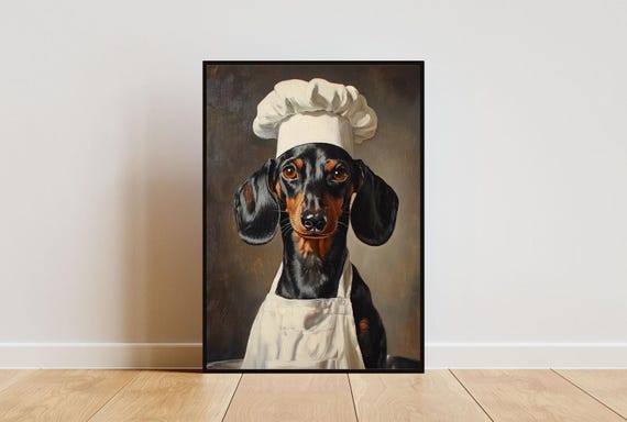 Dachshund In Chefs Hat Poster Pet Poster Dachshund In Apron Print Funny Dog Wall Art Dachshund Portrait Dog Kitchen Poster Funny Print