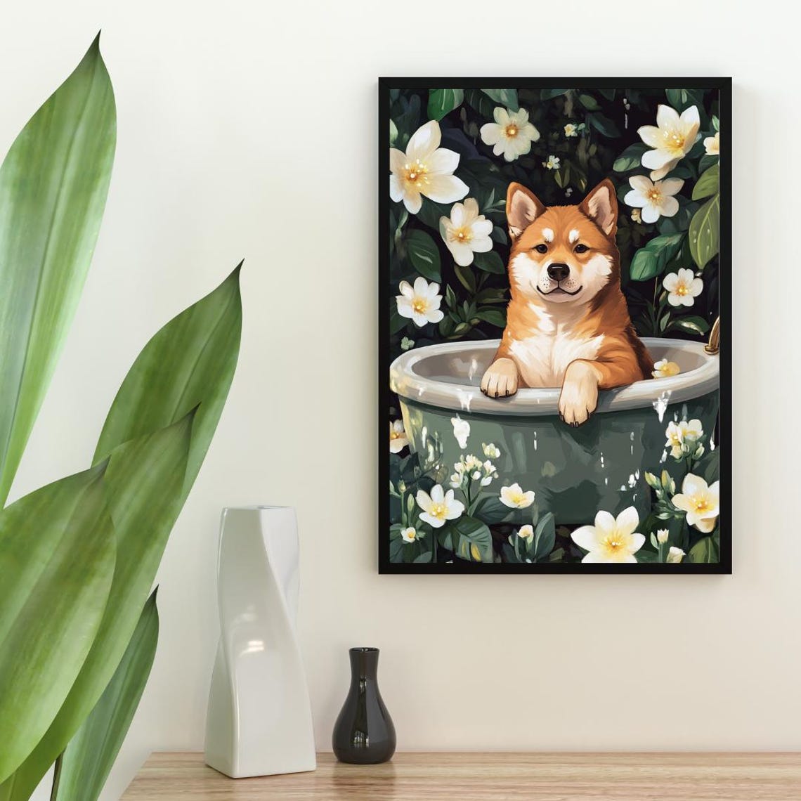 Akita In Bathtub Poster Funny Dog Poster Akita Bathroom Print Akita Bath Poster Pet Poster Dog Bathroom Wall Art Funny Akita Dog Print - Image 2
