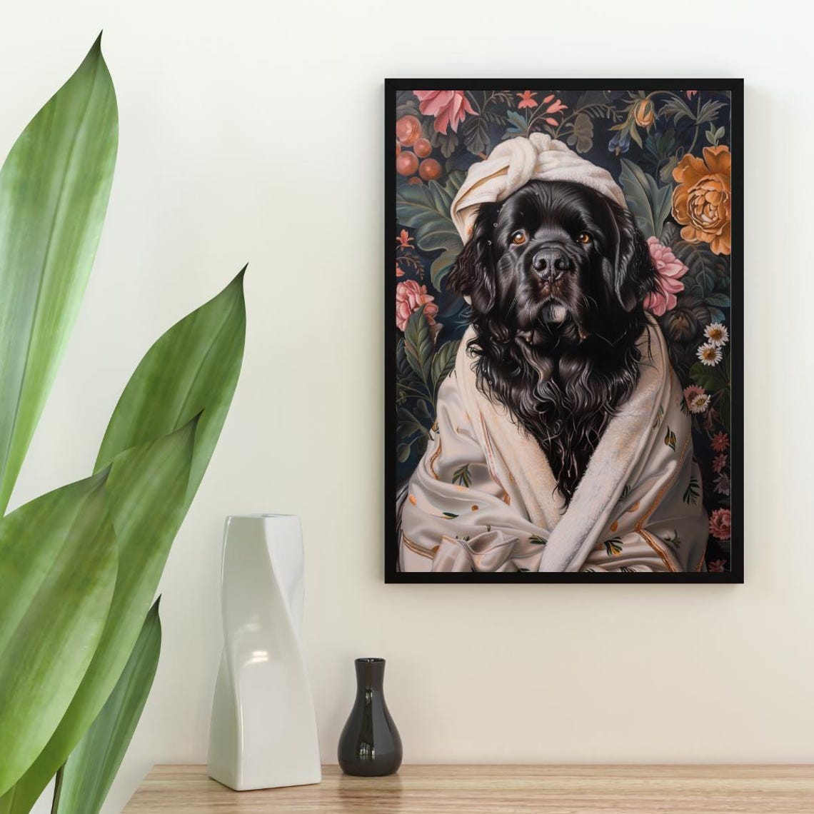Newfoundland In Bathrobe Spa Day Portrait Funny Black Dog Poster - Image 2