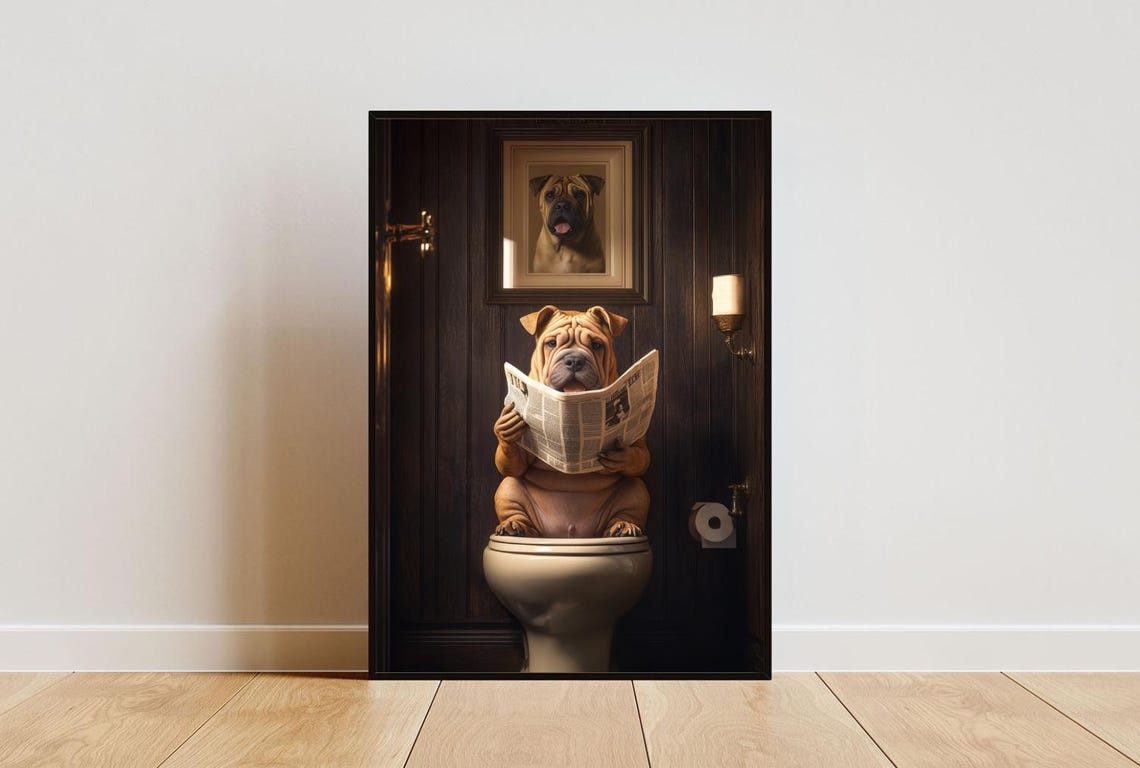 Chinese Shar Pei On Toilet Poster Dog Poster Shar Pei Bathroom Print Dog Toilet Wall Art Shar Pei Portrait Dog Bathroom Poster Print