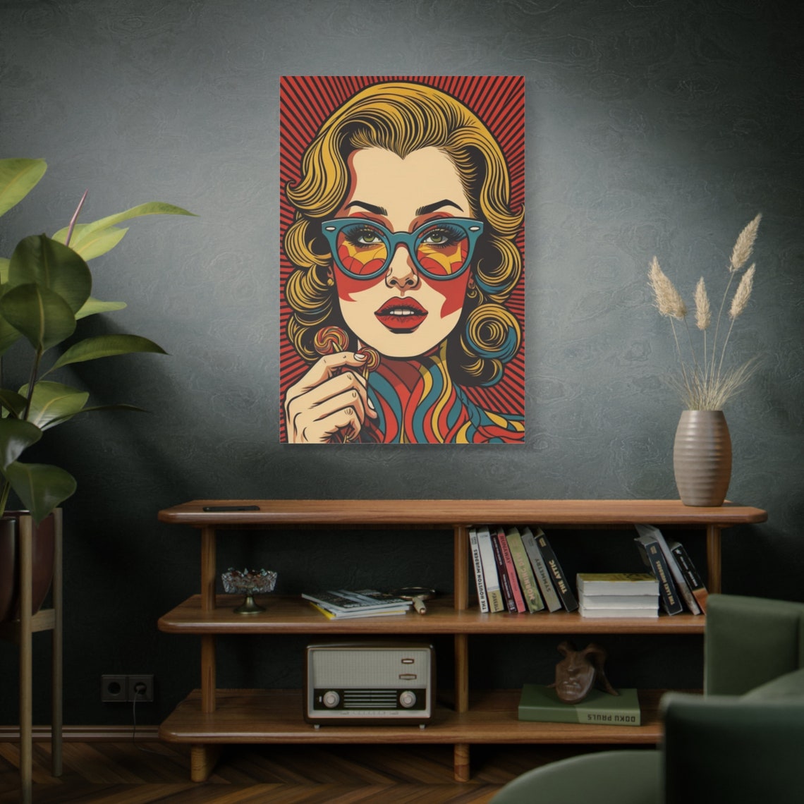 Retro Pop Art Blonde Woman Face Comic Style Colorful Glasses Poster - Image 2