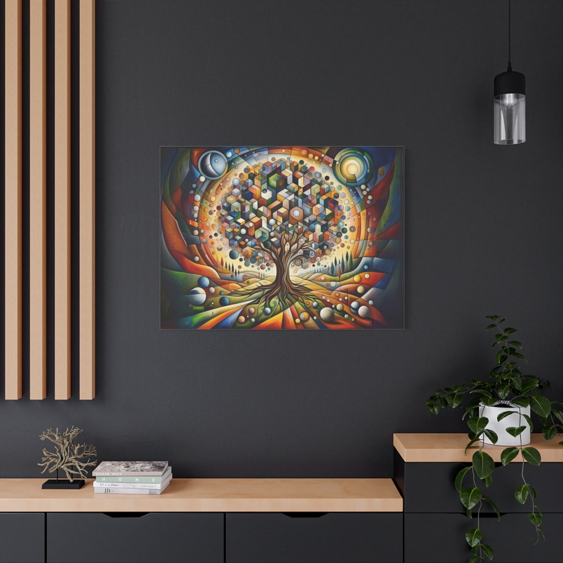 Colorful Cubism Art Tree Of Life Abstract Geometric Tree Wall Art Vibrant Tree Of Life Painting Stretched 125 - Image 4