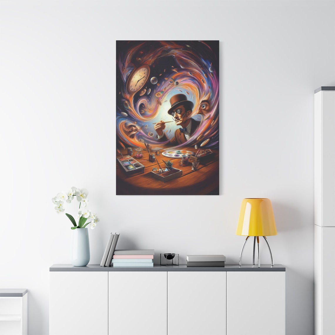 Salvador Dali Cosmic Artist Portrait Surreal Melting Clock Poster - Image 2