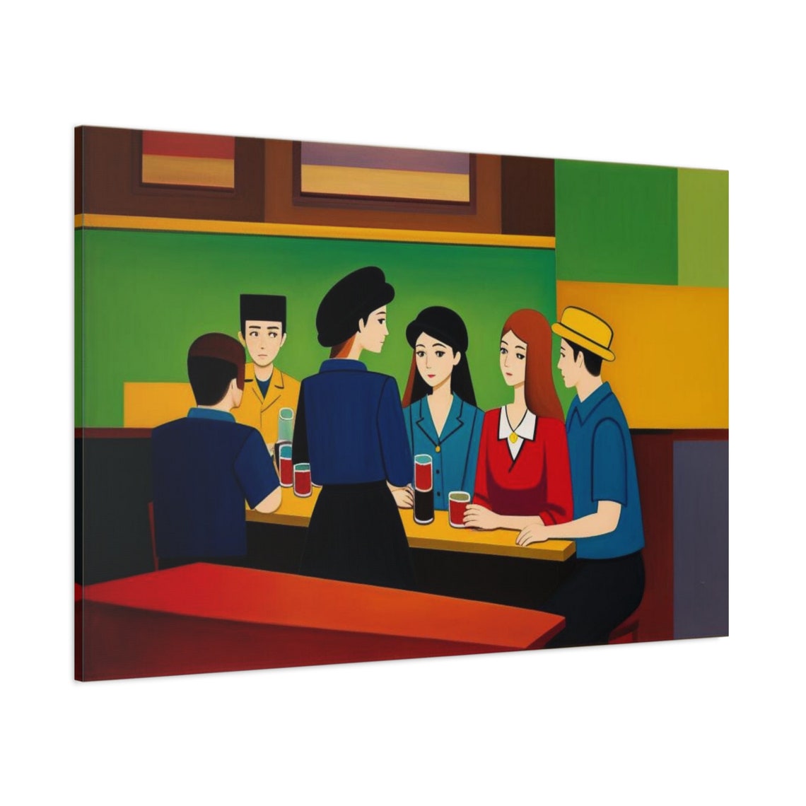 Retro Cafe Bar Scene Friends Sharing Drinks Nightlife Pop Art Poster - Image 3