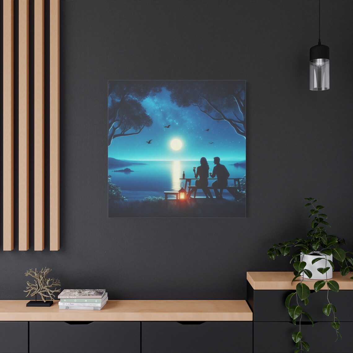 Romantic Couple Moonlit Sea Starry Night Seascape Night Poster - Image 3