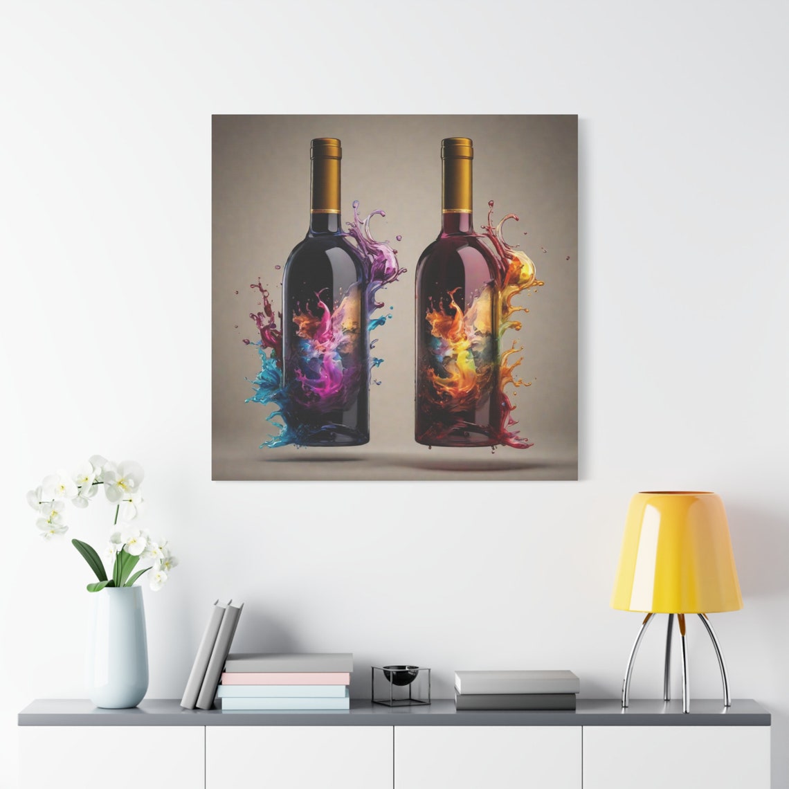 Two Wine Bottles Color Splash Explosion Abstract Kitchen Art Poster - Image 4