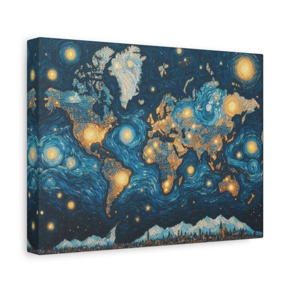 Van Gogh Starry Night World Map Travel Poster