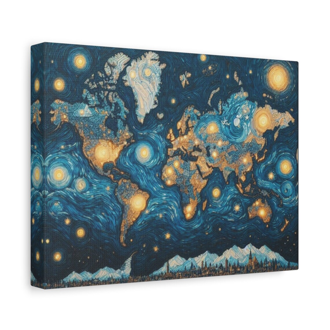 Van Gogh Starry Night World Map Travel Poster