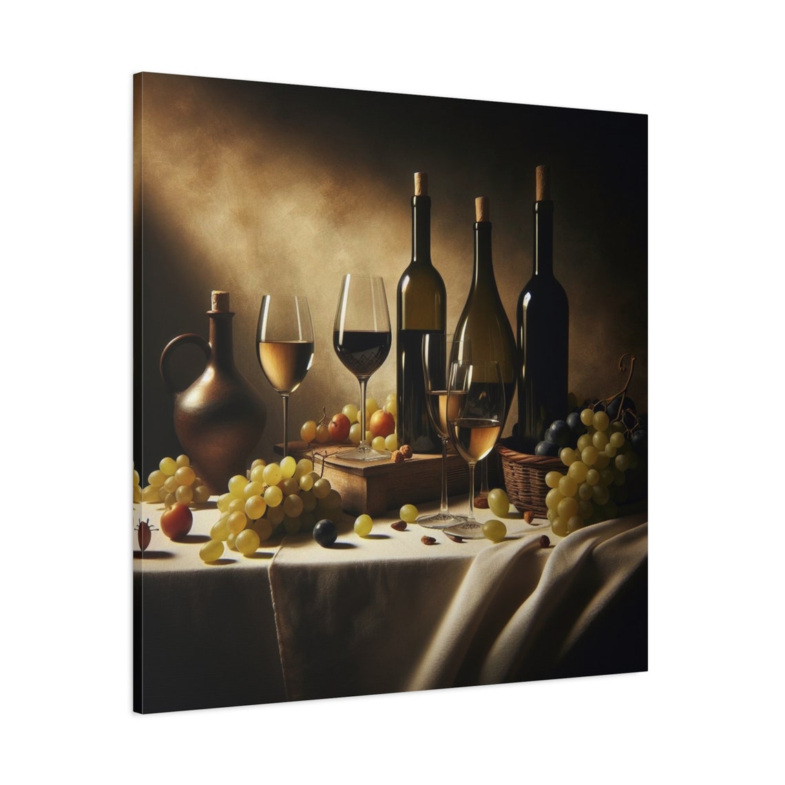 Vintage Wine Bottles Grapes Still Life Warm Candlelight Art Poster - Image 4