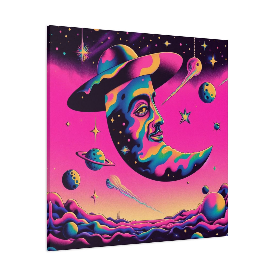 Surrealism Art Moon And Space Salvador Dali Inspired Wall Art Moon Face Wall Decor Colorful Moon Artwork Stretched 125 - Image 3