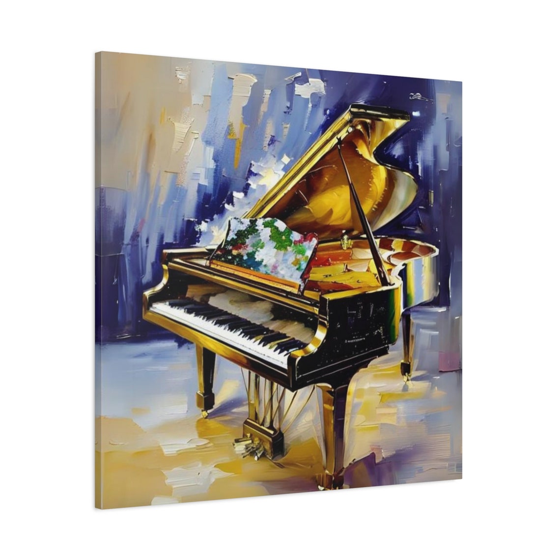 Golden Grand Piano Flowers Impressionist Brushstrokes Music Poster - Image 3