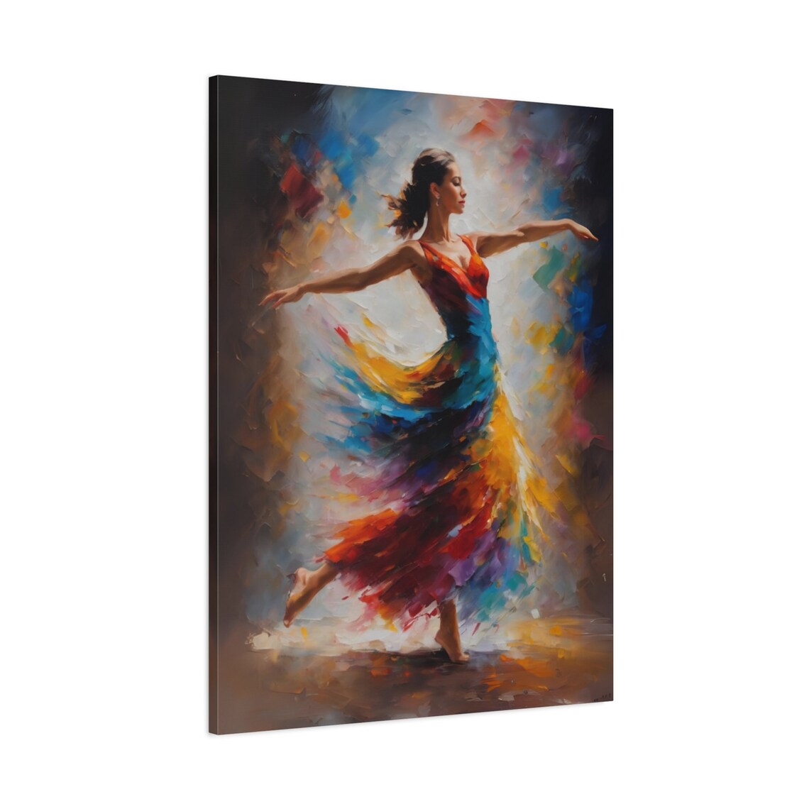 Dancing Woman Flowing Colorful Dress Motion Painterly Art Poster - Image 3