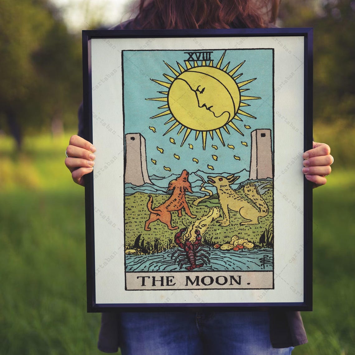 The Moon Tarot Card XVIII Rider Waite Smith Deck Vintage Art Print - Image 4