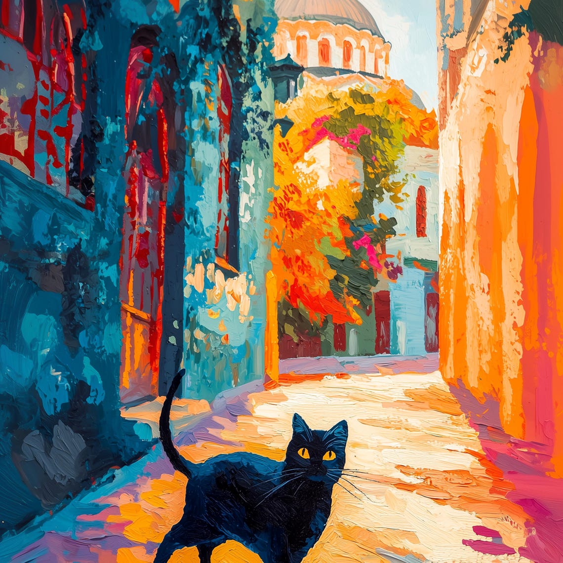 Hagia Sophia Wall Art Colorful Istanbul Art Black Cat And Hagia Sophia Print Turkish Wall Art Hagia Sophia Art Print Cat Travel Art - Image 3