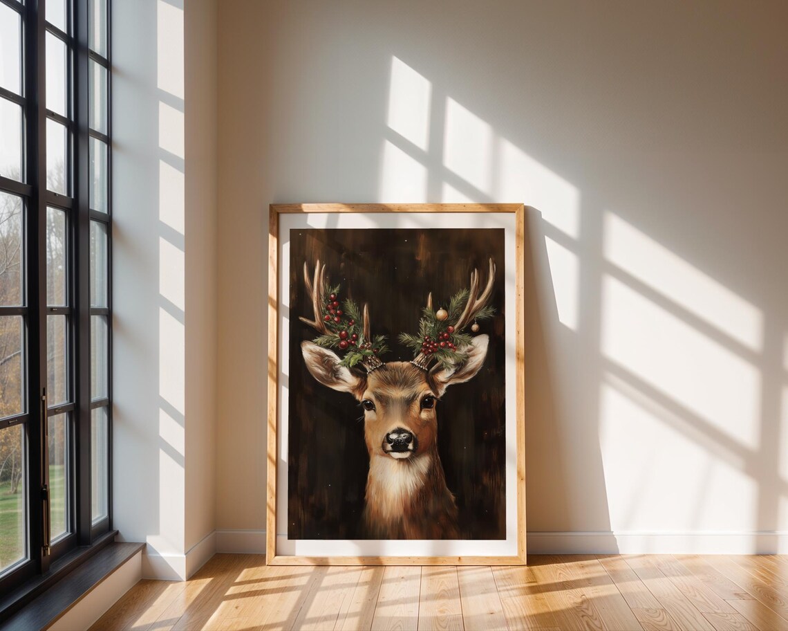 Christmas Reindeer Vintage Deer Print, Farmhouse Decor - Image 2