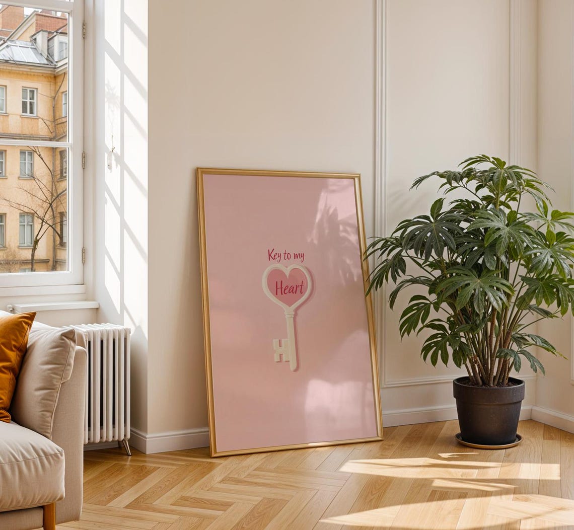 Key to my Heart Pink Romantic Key Illustration Love Quote Poster - Image 2