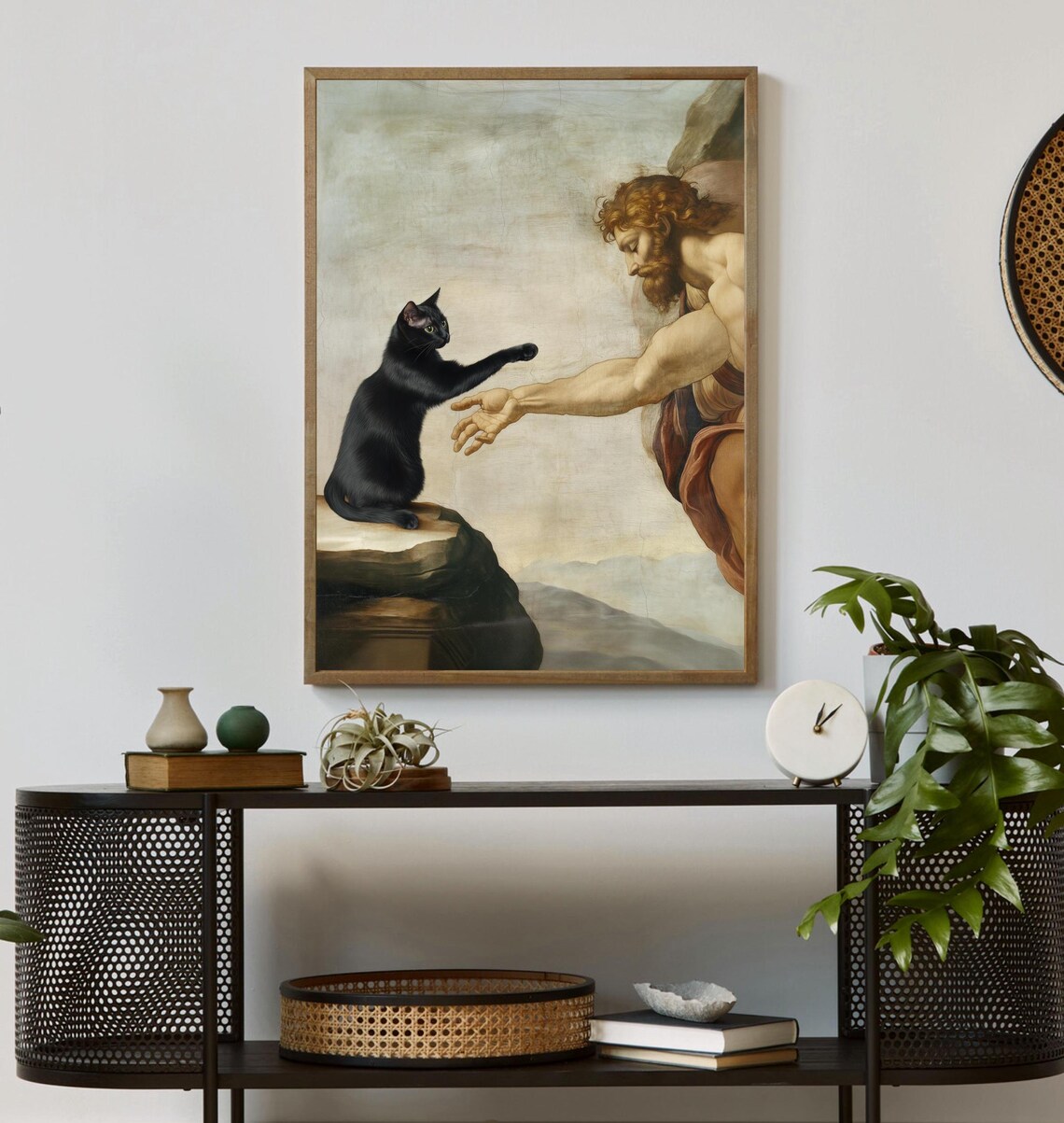 Creation Of Adam With Black Cat Classic Art Poster - Image 2
