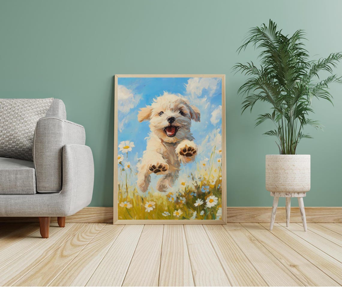 Colorful Puppy Wall Art Colorful Dog Print Oil Painting Playful Dog Art Print Nursery Wall Decor Cute Dog Wall Art Preppy Room Decor - Image 2