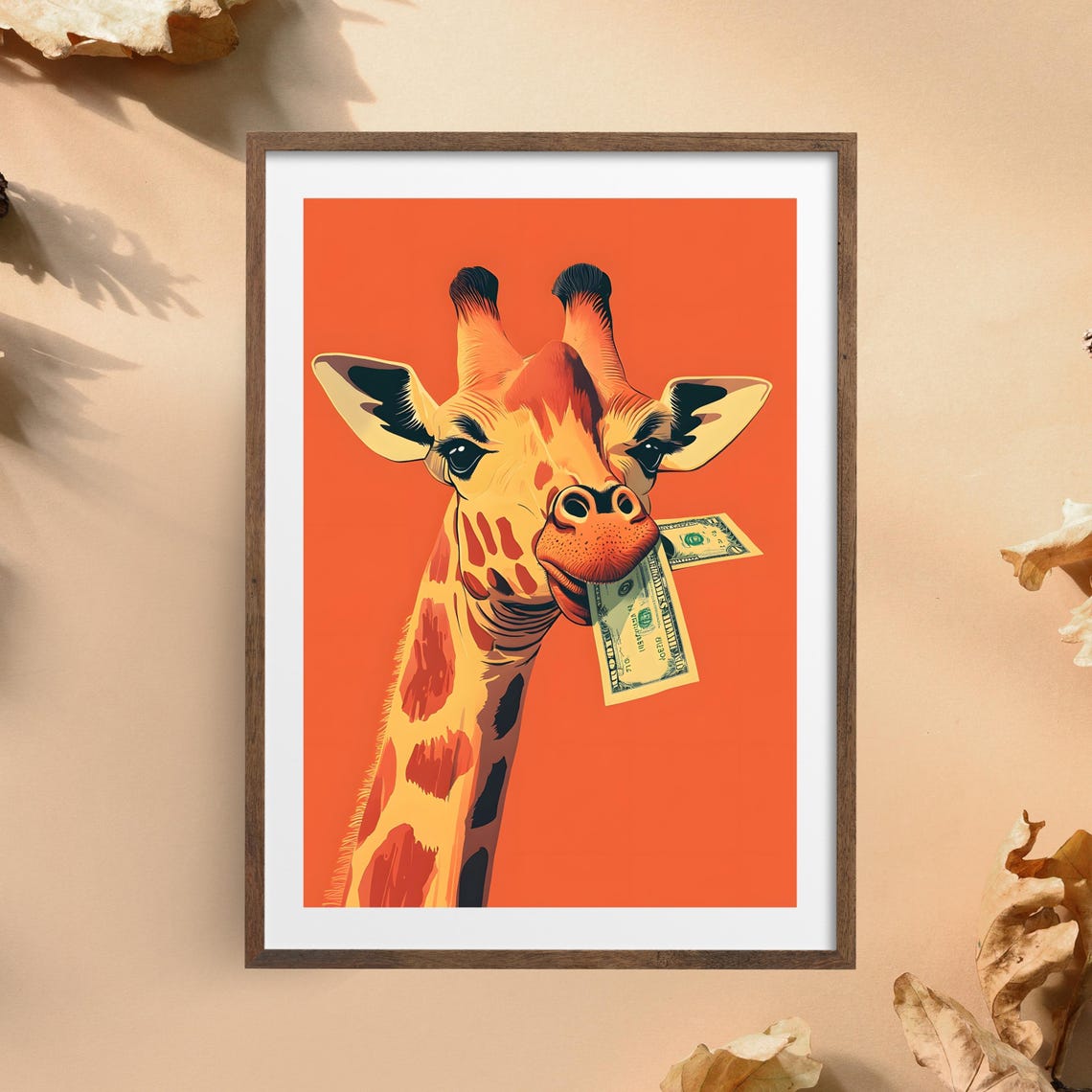 Money Giraffe Wall Art Whimsical Giraffe Poster Funny Animal Illustration Bold Giraffe Artwork Unique Wall Decor For Animal