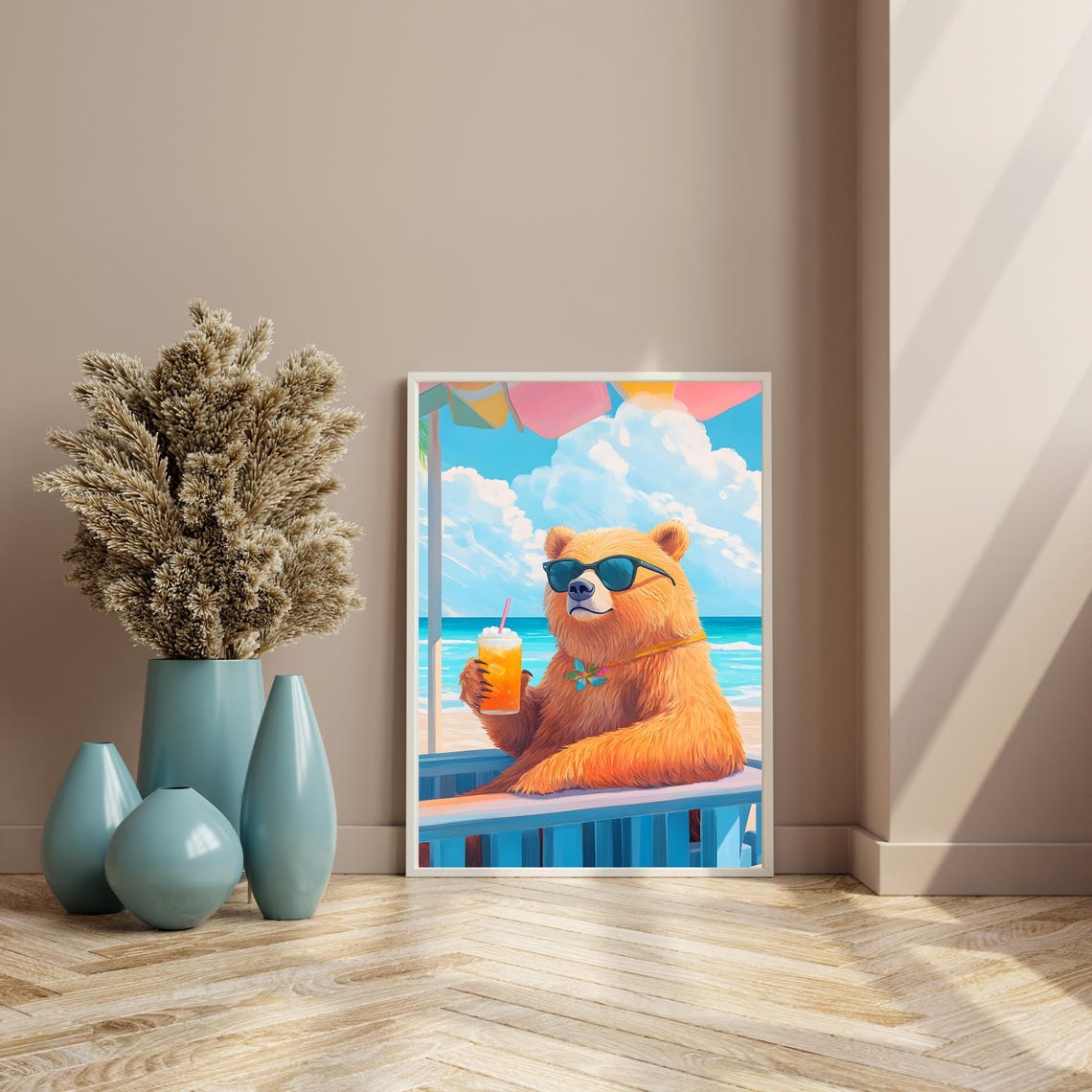 Chill Bear With Sunglasses And Cocktail At Beach Bar Fun Poster - Image 4