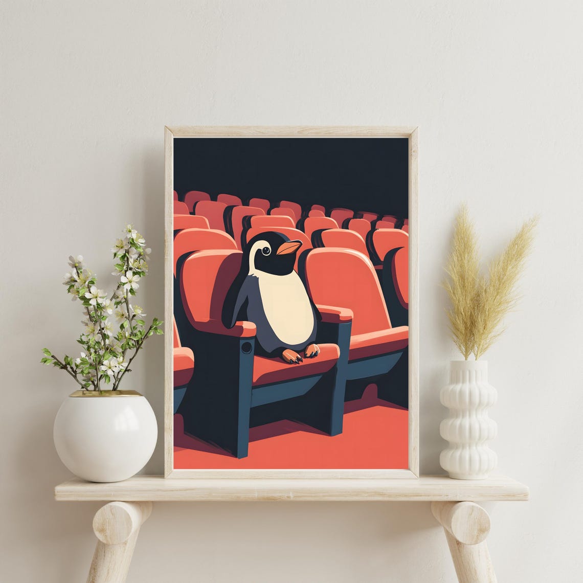 Penguin At The Theater Red Seats Cinema Night Animal Art Poster - Image 4
