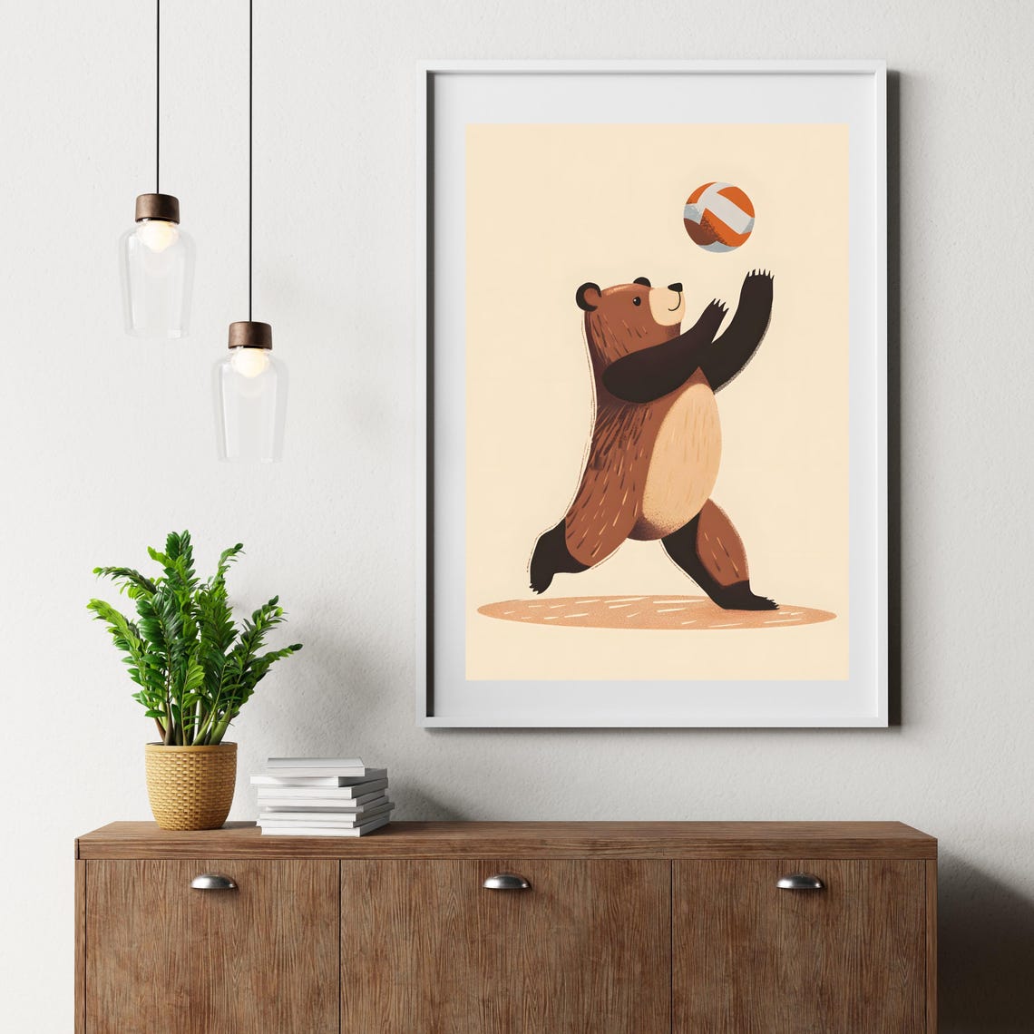 Playful Brown Bear Reaching for a Colorful Beach Ball Poster - Image 6