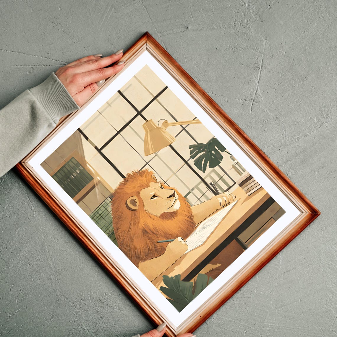 Focused Lion Writing at Office Desk Whimsical Animal Office Poster - Image 8