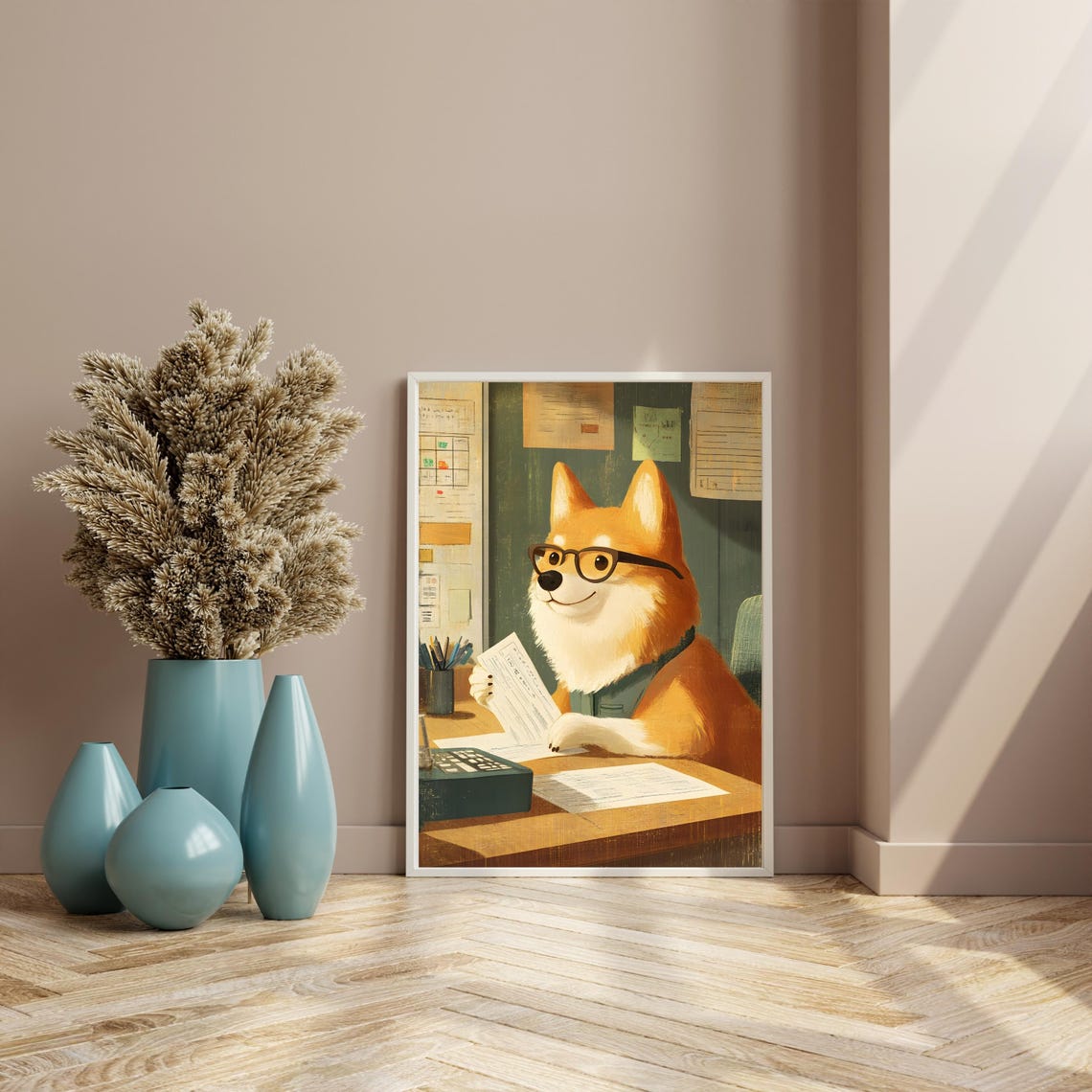 Corgi Dog Wearing Glasses Reviewing Paperwork At The Office Poster - Image 6